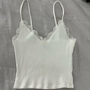 Garage v neck tank top with lace detail in white